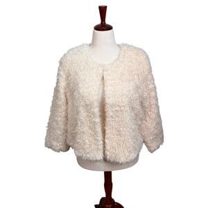 Cabi Furry Furry jacket #3024 ivory cream faux sherpa lined pockets coat sz M